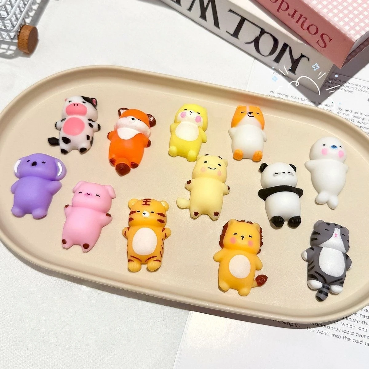 3PCS Mochi Squishy Lying Animals TPR Soft Squeeze Stress Relief Toys Sensory Calming Pinch Antistress Balls Best Gift Party