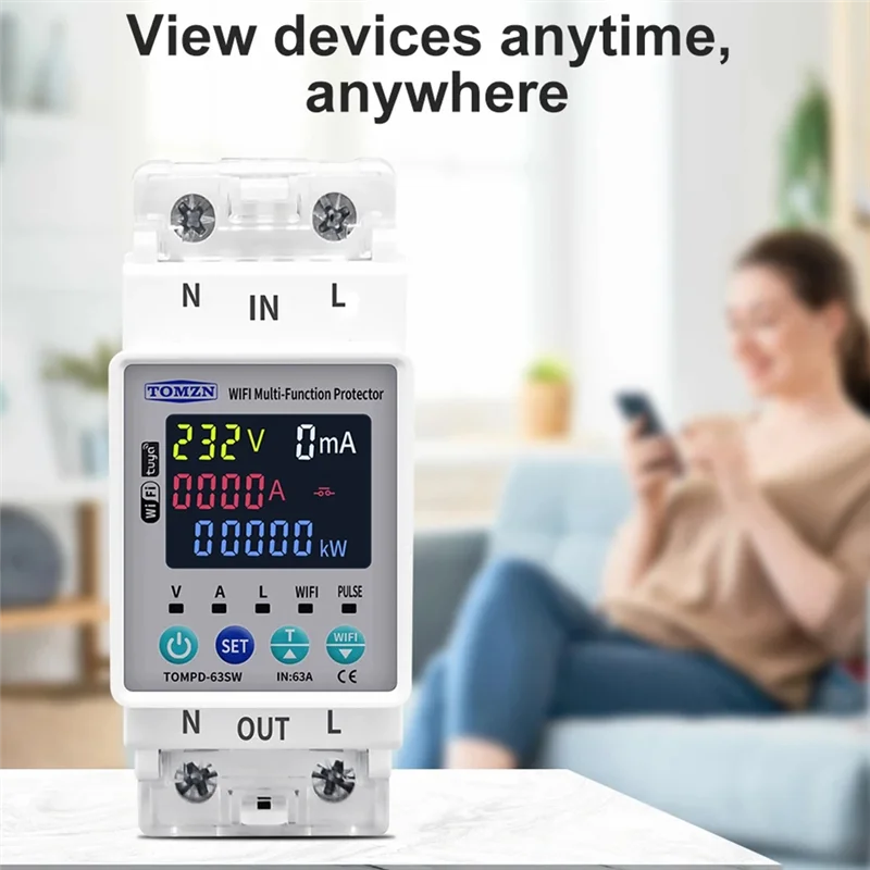 A29F-TOMZN 2P 63A 110V 220V TUYA WIFI Switch Kwh Metering Circuit Breaker Timer With Voltage Current And Leakage Protection