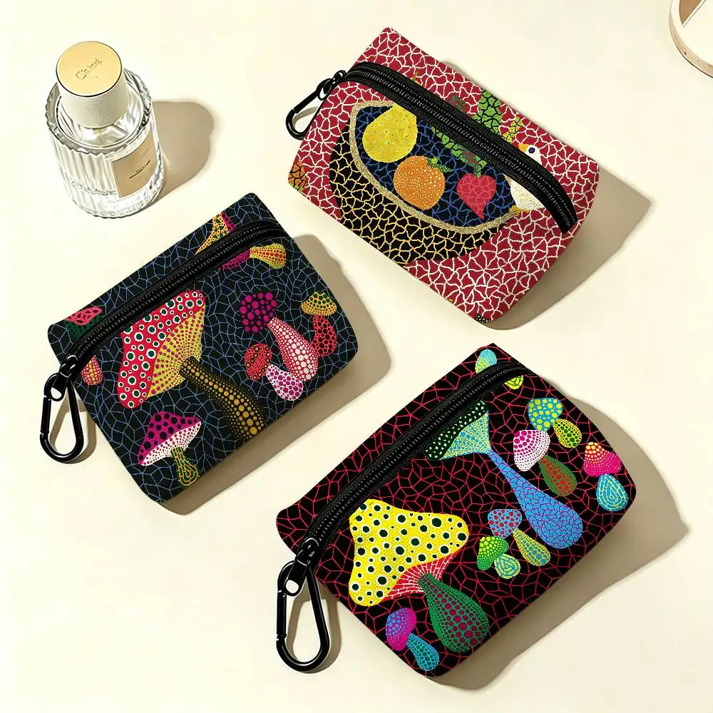Yayoi Kusama Wave Point Pumpkin Oxford Coin Wallet Detachable Carabiner Hook Compact Storage Bag For Outdoor Shopping Accessory