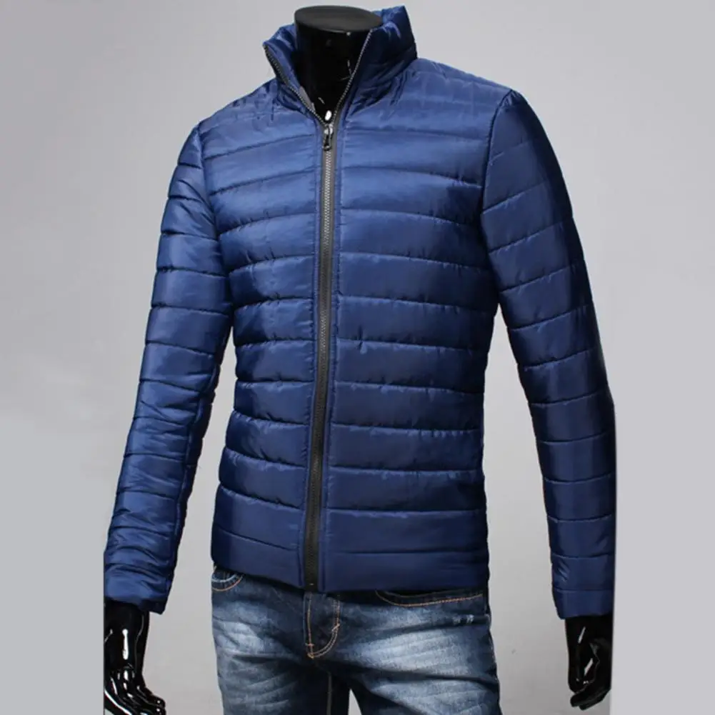 Manteau d'automne et d'hiver pour homme, avec poches, fermeture éclair, couleur unie, col montant, veste bouffante, vêtements d'extérieur