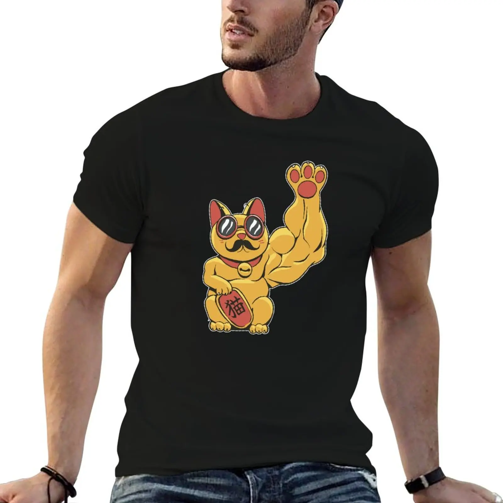 

Muscular waving cat T-Shirt man t shirt cotton high quality funny t shirts man T-Shirt