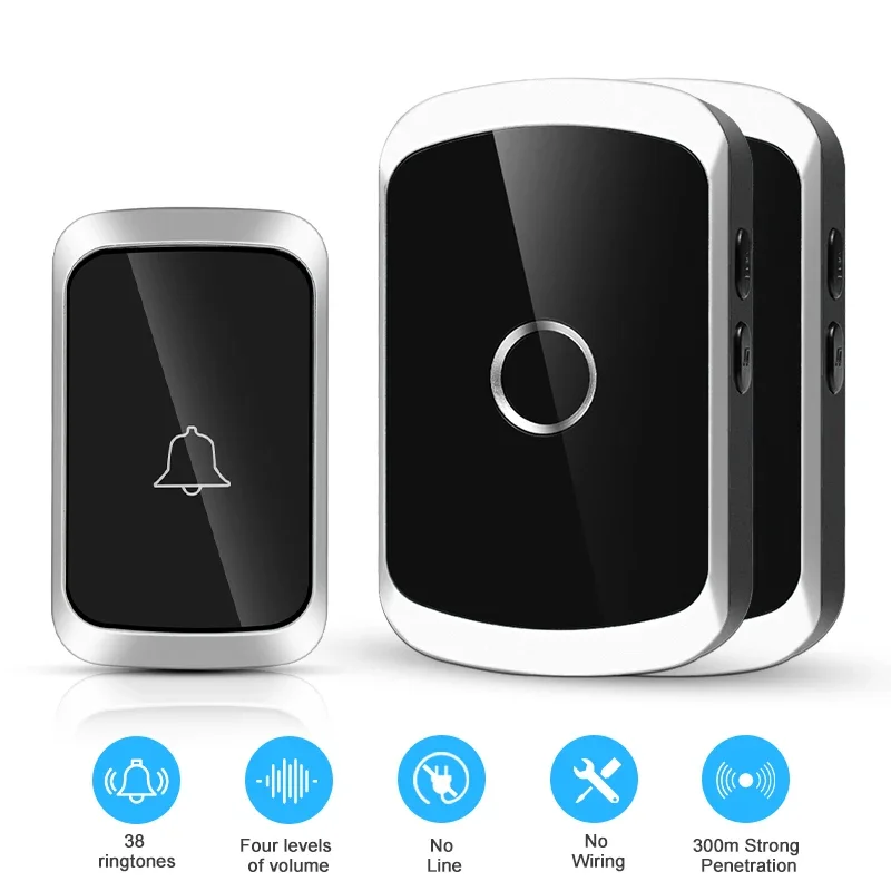 

Беспроводной дверной звонок, водонепроницаемый, 1 2 кнопки, 1 2, приемник, 300 м, дистанционный светодиодный светильник, домашний дверной звонок, беспроводной аккумулятор, звонок для звонков