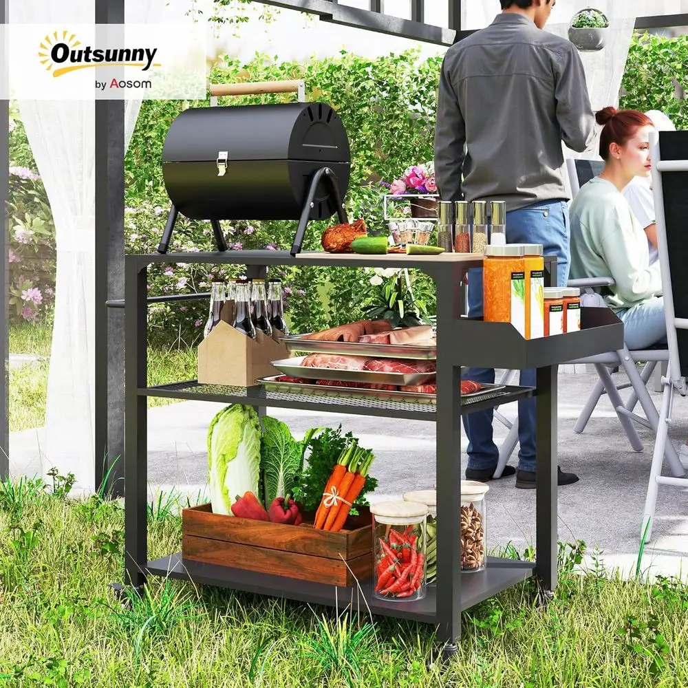 ポータブル屋外グリルカート（ピザオーブンスタンド、収納、移動式フードプレップテーブル付き）