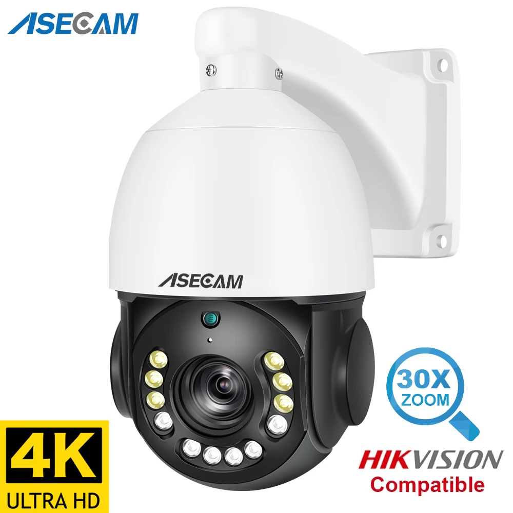 Hikvision Compatible 8MP PTZ 4K IP Camera 30X Optical Zoom Vehicle Detection Color Night POE Security CCTV Video Surveillance