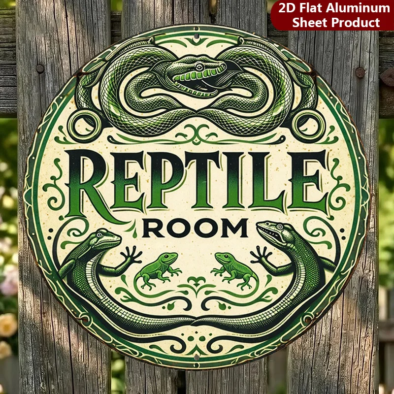 2D Flat, 1pc, Vintage Reptile Sign - 20.32X20.32 cm, Serpent Theme Metal Wall Decor, Retro Design Decorative Sign Suitable for G