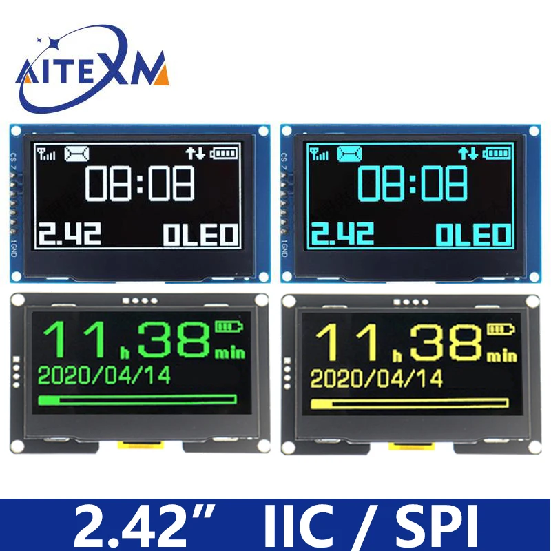 2,42-calowy moduł wyświetlacza OLED 2,42" 128x64 LCD HD Moduł ekranu SSD1309 7-pinowy interfejs szeregowy SPI/IIC I2C dla Arduino UNO R3