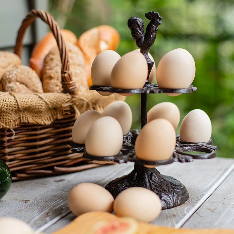 Hot Rerto Creative Egg Racks Kitchen Organizer Egg Storage Cast Iron Egg Holder Stand 12 Eggs In Rust Brown Holidays Great Gift