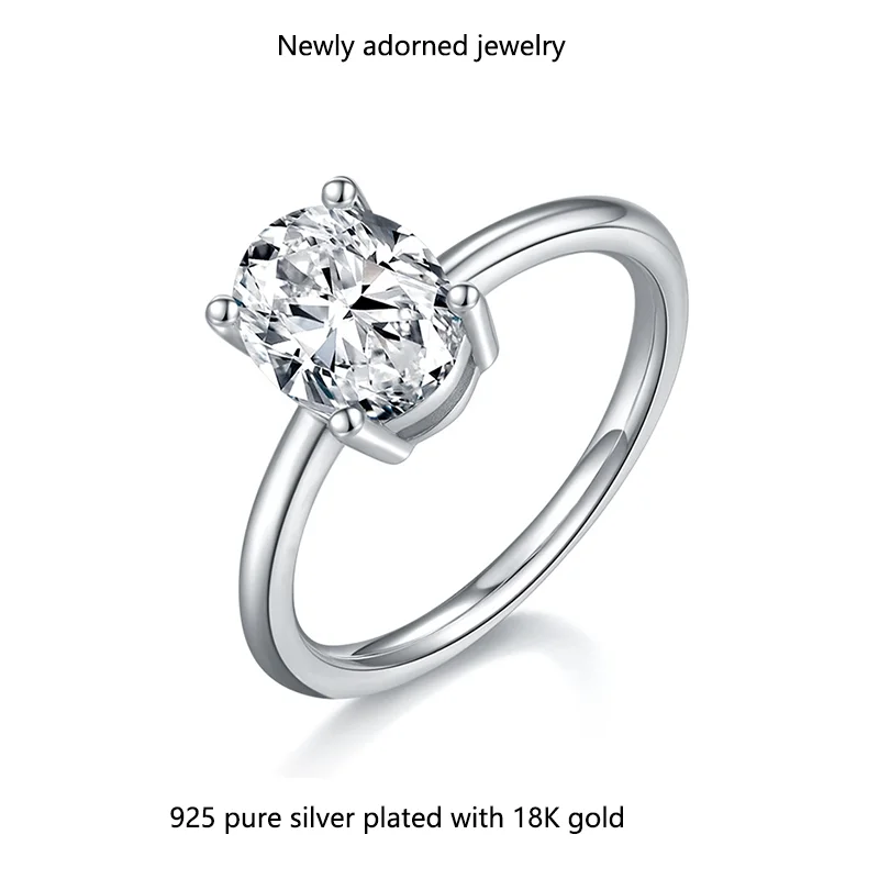 

Cross-border Amazon classic four-prong 2.0CT moissanite ring diamond silver jewelry S925 silver egg-shaped couple engagement rin