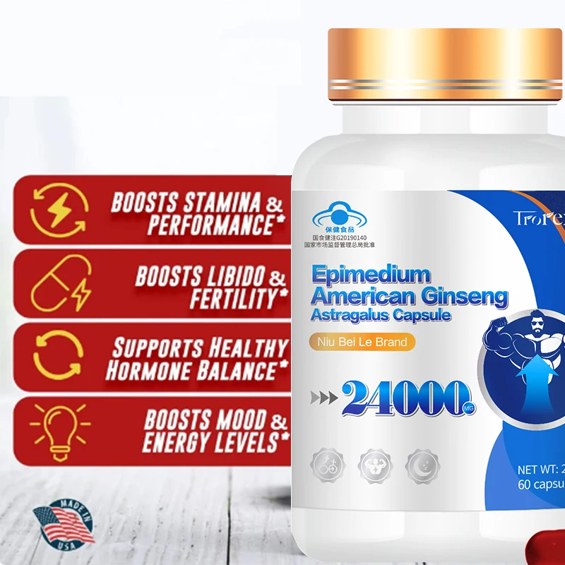 American Ginseng Capsule 60 Tablets 100% Pure Non-GMo Supports Reproductive Health Natural Energizer