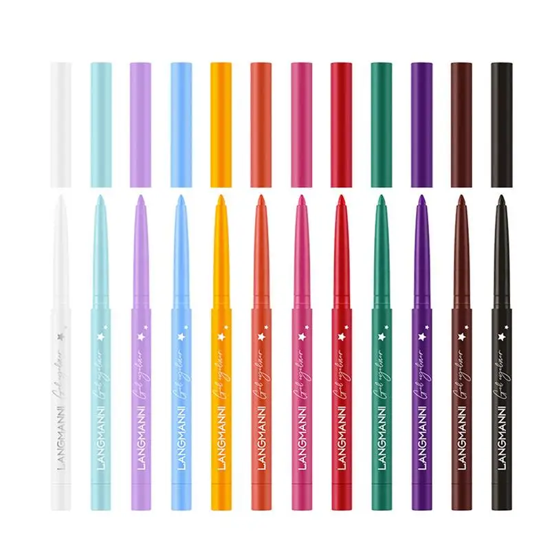 Glitter Eyeliner Pencils 12 Colors Waterproof Eye Shadow Pencils High Pigment Long Lasting Eye Cosmetic Colored Eyeliners