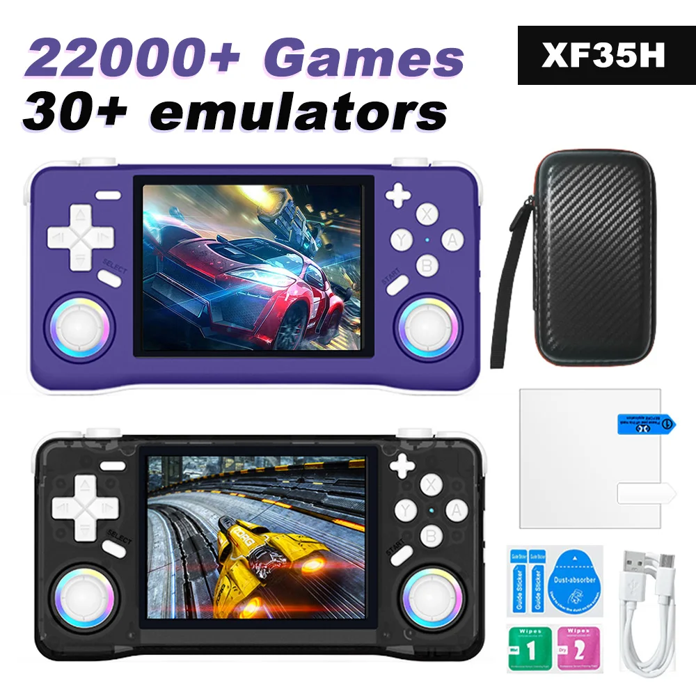 XF35H Pocket Size Retro Gaming Handheld Console 3.5 Inch Full Fit Screen RGB Light Rocker Linux System Portable Travel Game Play