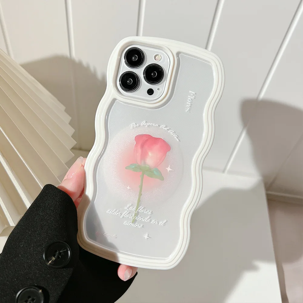 Rose sweet girls woman ripple custodia protettiva per telefono trasparente per iPhone 15 14 13 11 12 Pro Max 14 15 Plus custodia Xr Cover carina