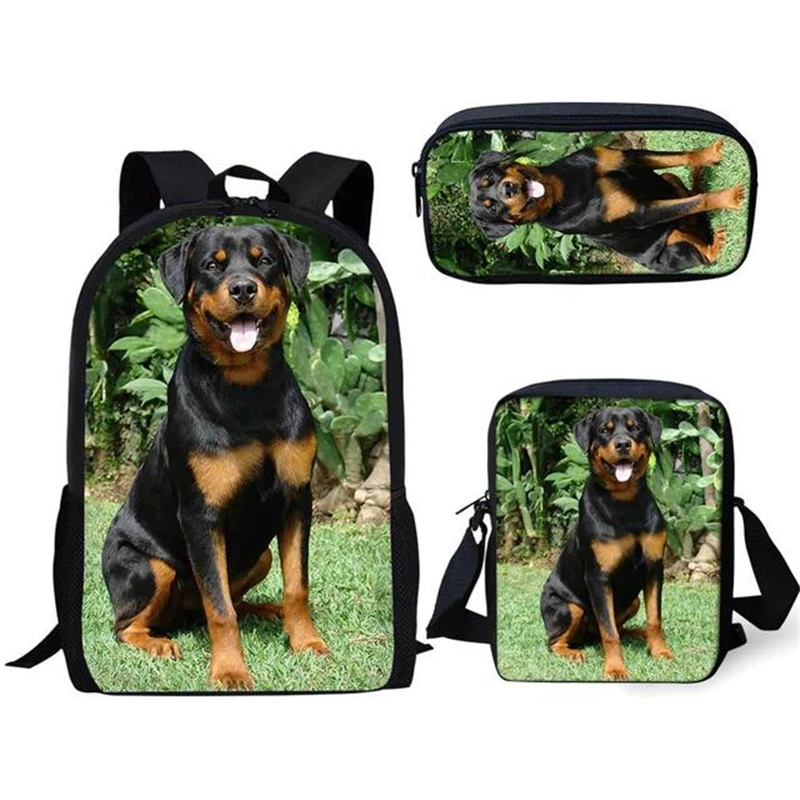 Sac à dos Cool Black Dog imprimé en 3D, cartable pour étudiant, sac à dos pour ordinateur portable, sac initié, étui à crayons, cadeau pour enfants, adolescents, 3 pièces par ensemble