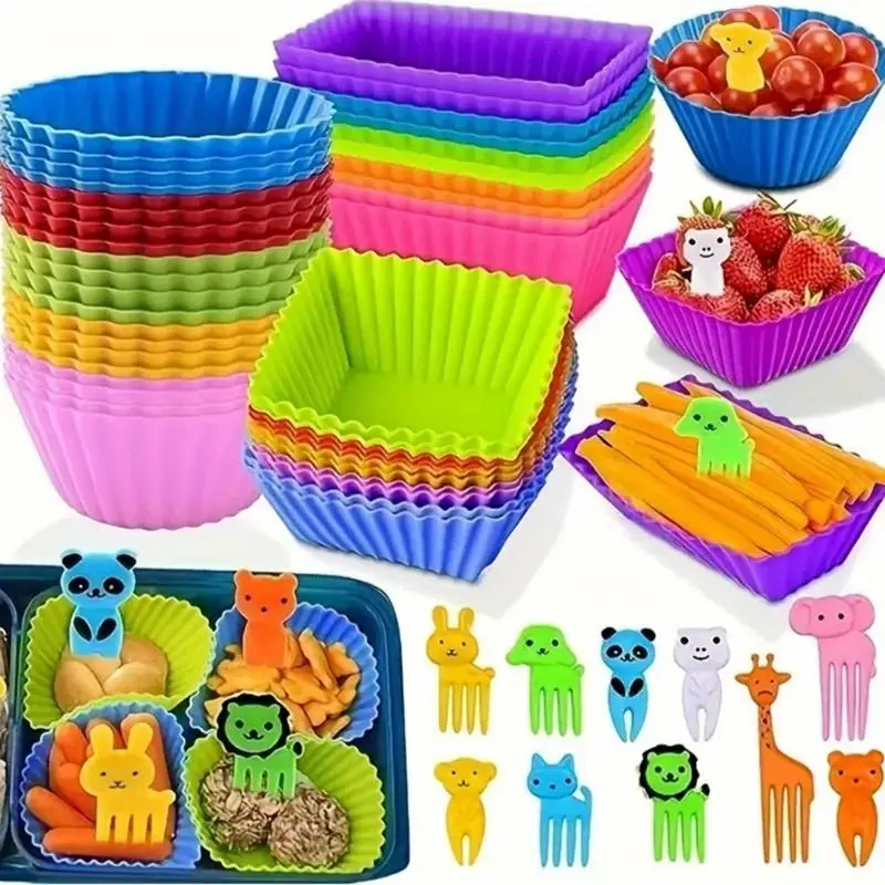 Reusable Bento Divider Cup Easy Clean Cake Mold for Lunch Box Food Nonstick Liner Kids School Meal Prep DIY Packing 12/24pcs