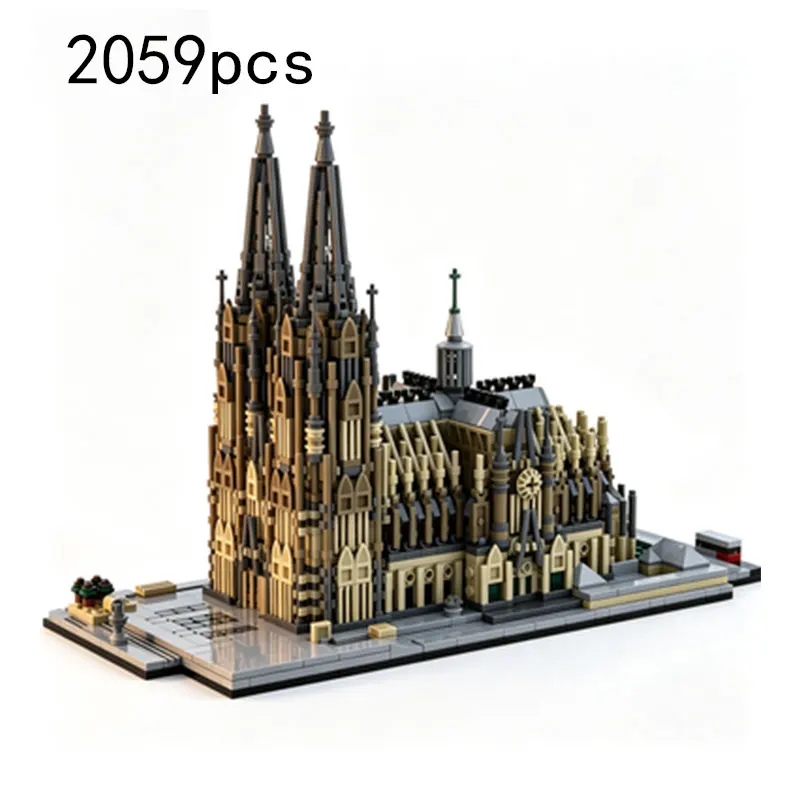 MOC 2059PCS Twin Towers Church Small Particle Assembly Building Block Display Model Toy
