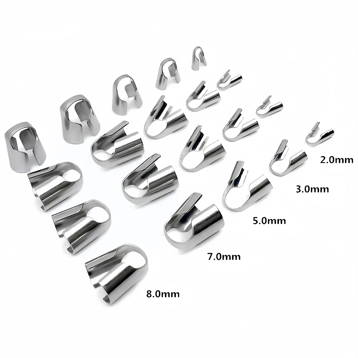 20-50 Stück Edelstahl-Kordel-Endkappen, Leder-Clip-Spitzen, Falt-Endkappen für DIY-Halsketten, Armbänder und Schmuckherstellung – Detail 1