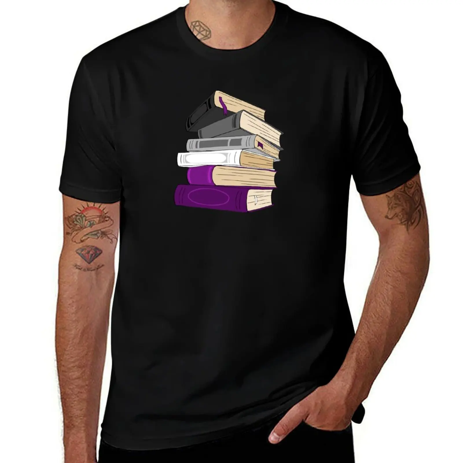 Ace Pride Book Stack T-Shirt Water Resistant Casual T-Shirt