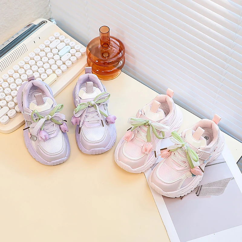 

2025 New Fashion Kids Simple and Popular Sneakers Autumn Flower Casual Sports Shoes for Children Running Shoes Girls