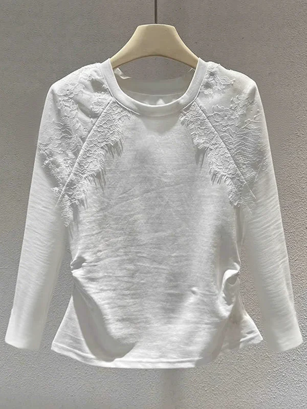 

Outlet Korean Style Long Sleeve Splice Slim Fit Women's T-shirt Spring New Design Base Shirt V-neck Commute Style Polyester