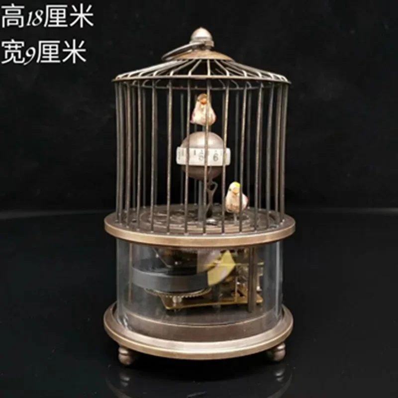 Elaborate Ancient Chinese copper handmade two birds statue small alarm Mechanical Table Clock