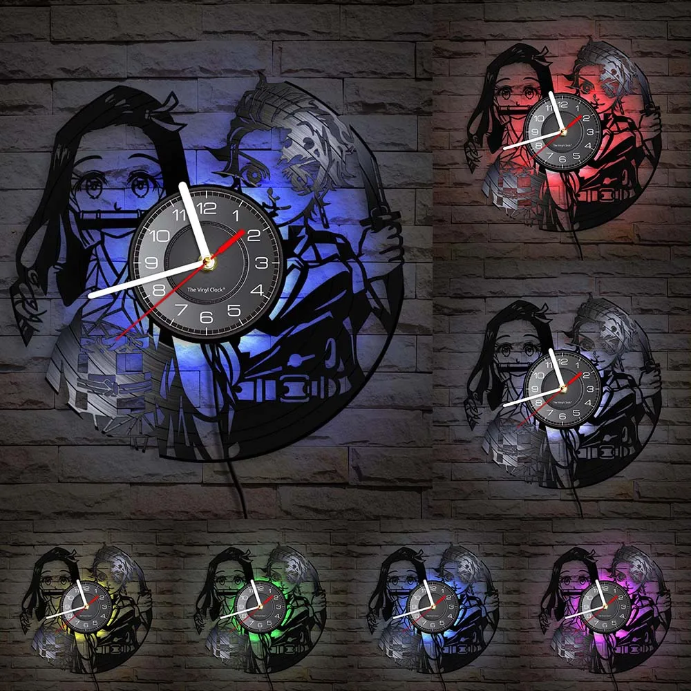 Demon Slayer Kimetsu no Yaiba Vinyl Record Wall Clock For Bedroom Anime Home Decor Clock Wall Watch Japanese Manga Lovers Gift