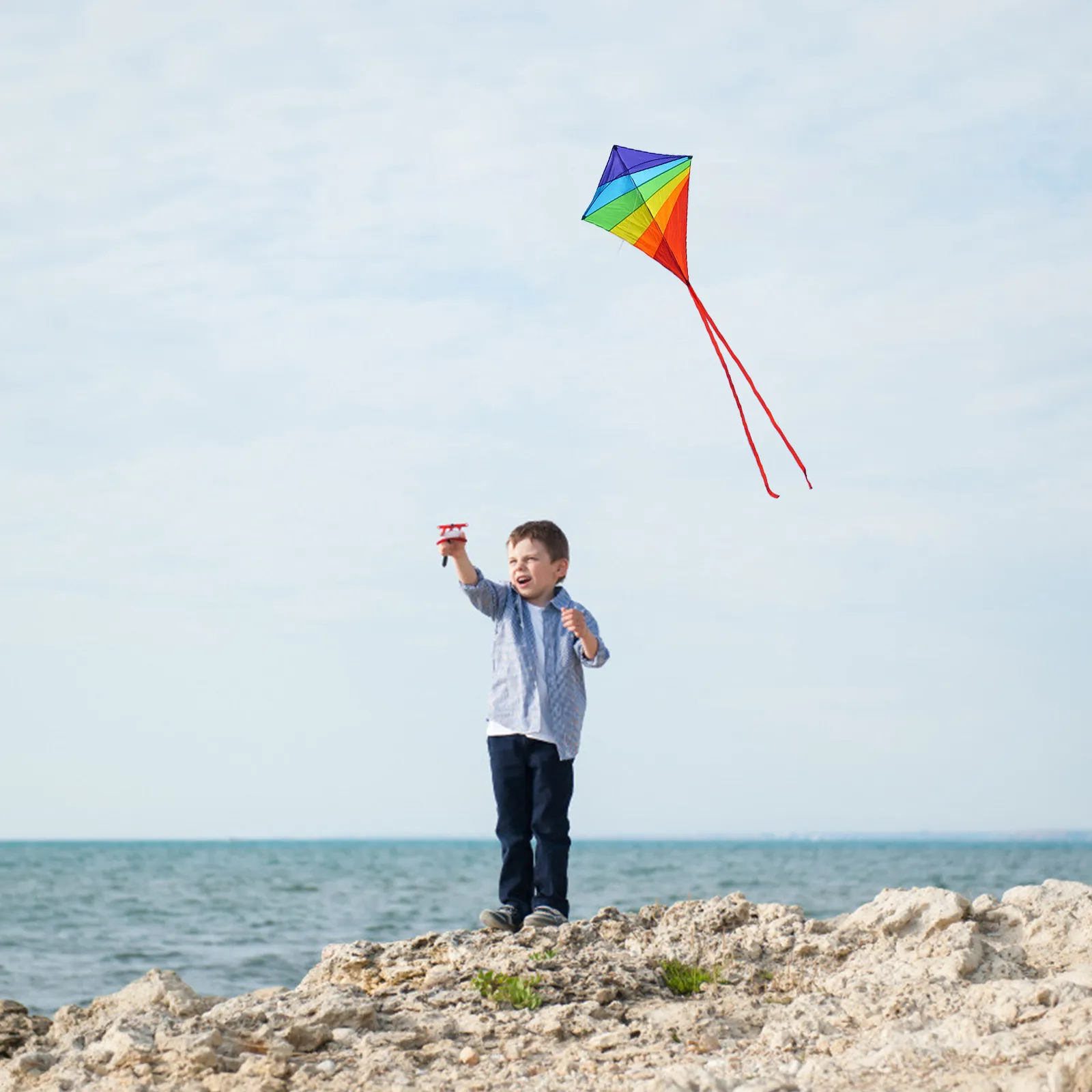 

Rainbow Kite Long Tail Shaped Kids Outdoor Easy To Fly Colorful Kite For Garden Beach Wind Steady Flight Coastal Inland