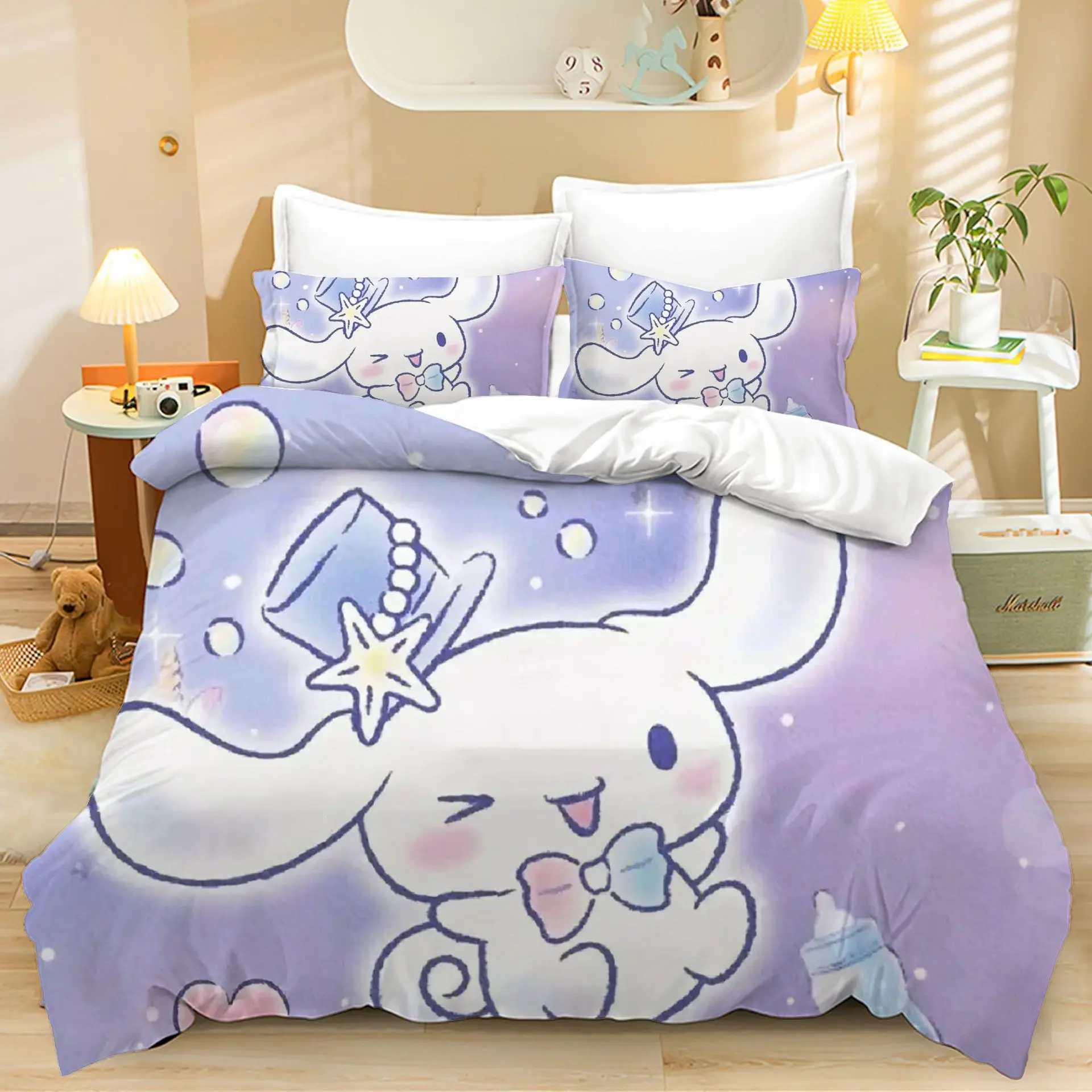 Cinnamoroll Pattern Bedding Sets Comforter Quilt Bed Cover Duvet Cover Pillow Case 2-3 Pieces Sets Kids Adult Size Home Decor