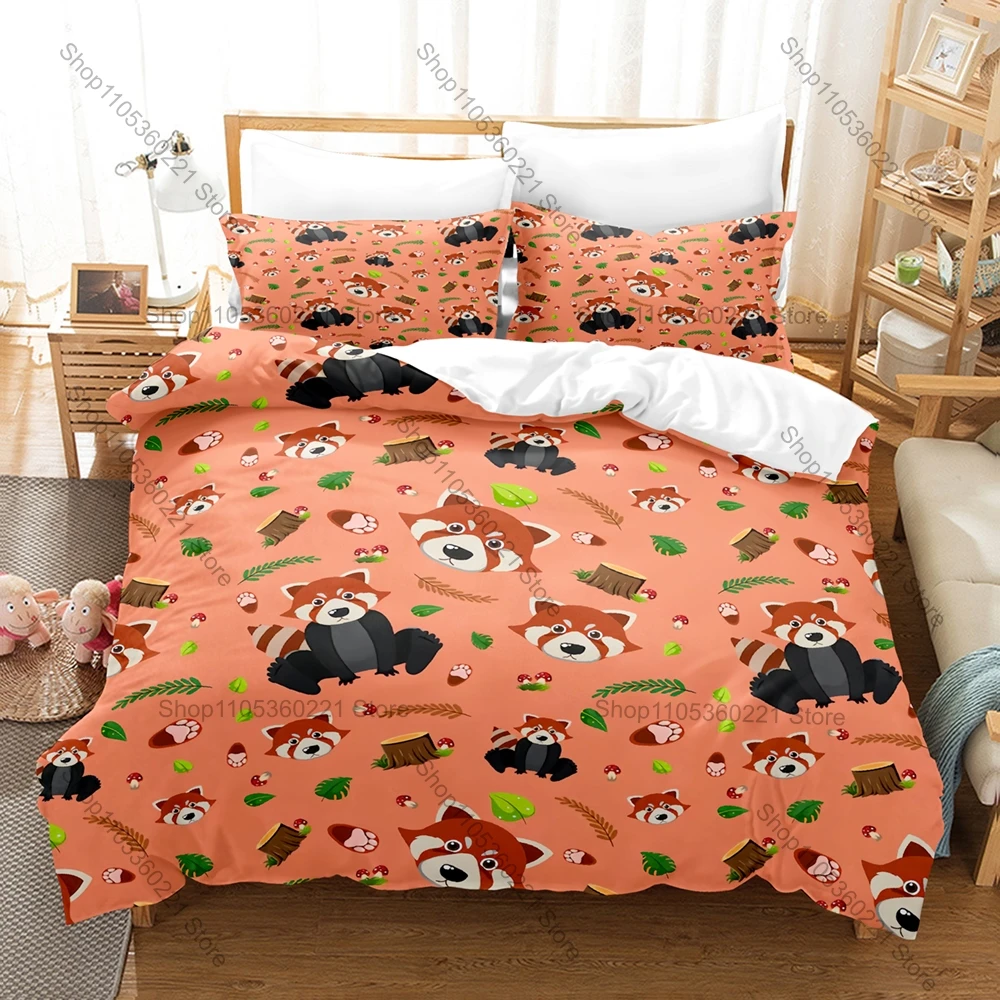 Cartoon Red Panda Bedding Set 3D Print Bed Set 3Pcs Duvet Cover Pillowcase All Sizes Available Bedclothes
