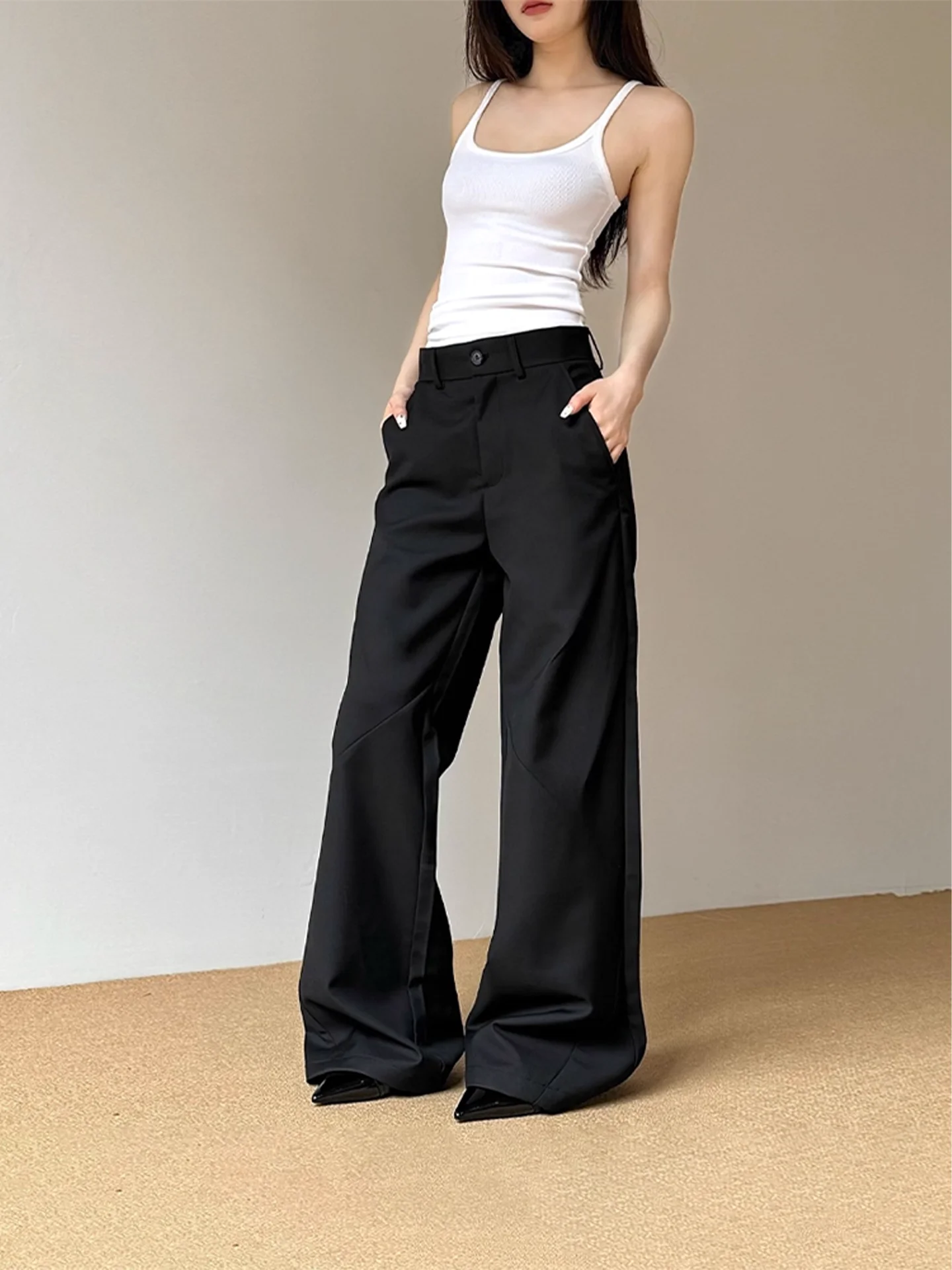 

Don Cry High Waist Wide Leg Suit Pants Men Women Casual Loose Trousers Dra Flared Legs American Sle Couple's Jeans