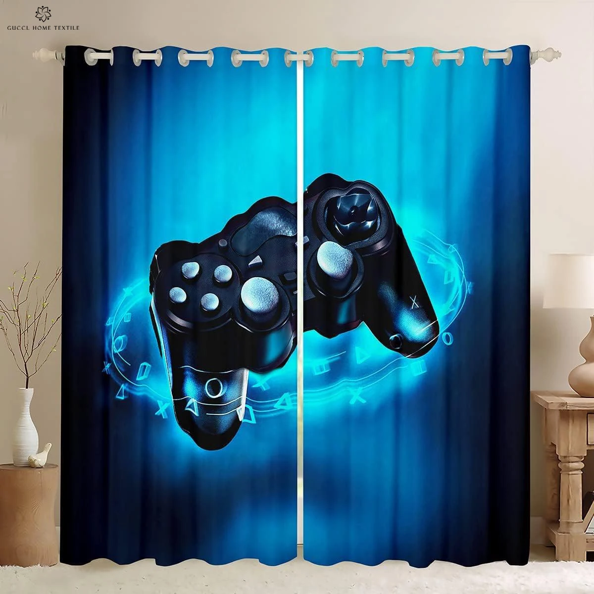 

Gaming Room Window Curtains Cool Game Controller Pattern Printing Living Room Bedroom Gaming Decoration Curtains Home Decoration