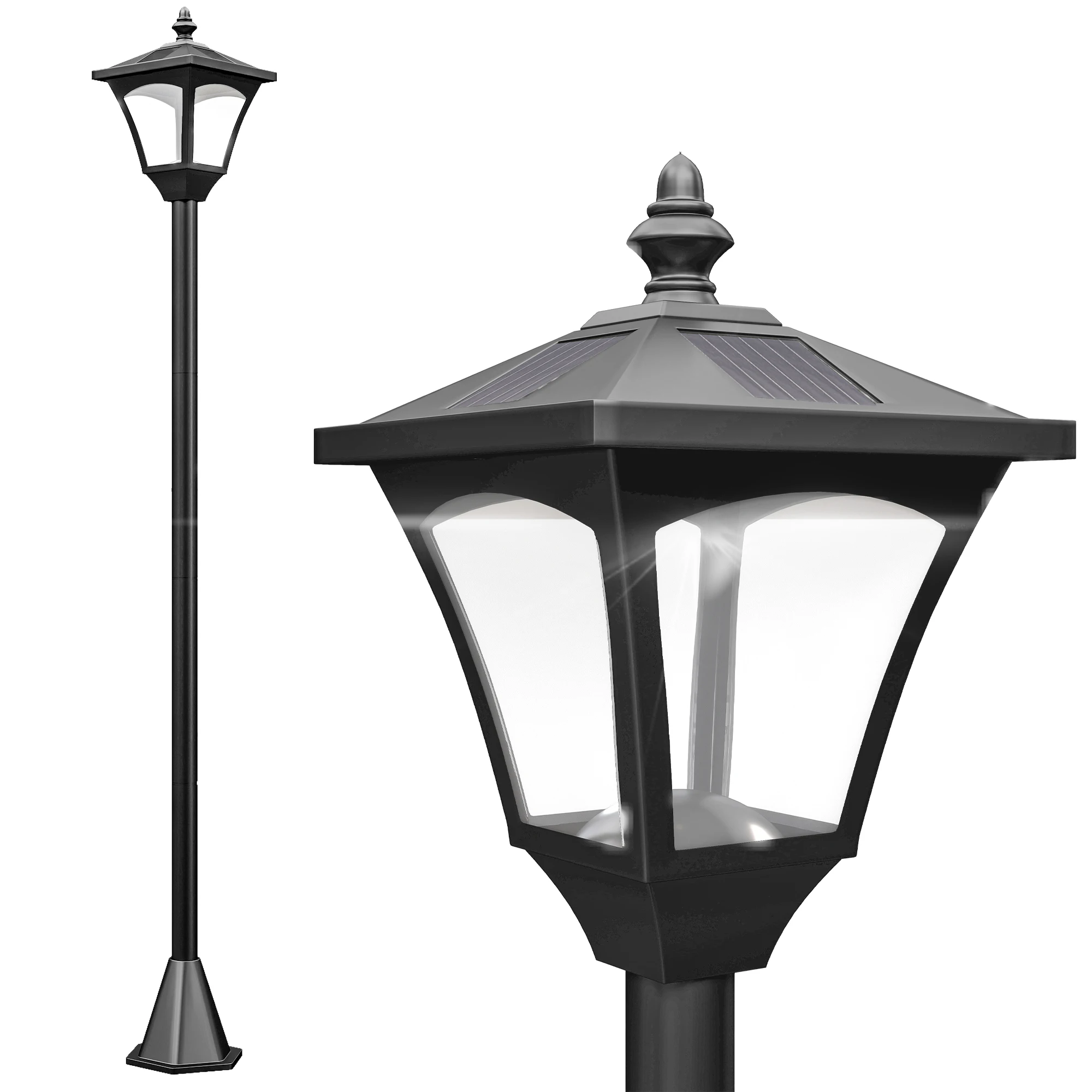 Outsunny Klassieke Tuinlantaarn Ip44 Vloerlamp met Slimme Led Zonne-verlichting voor Buitenterras 15X15X120 cm Zwart