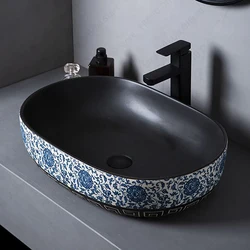 Ceramic Table Sink With Fancy Pattern Porcelain Vessel Sink Bathroom Balcony Wash Basin Lavatory Vanity Sink Countertop Basin