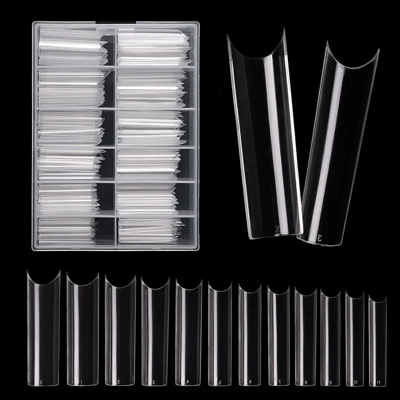 

240pcs/Box C-shaped Extended French False Nails Sandwich 12Sizes Extension Dual Forms Coffin Almond Nail Mold For DIY Art Salon