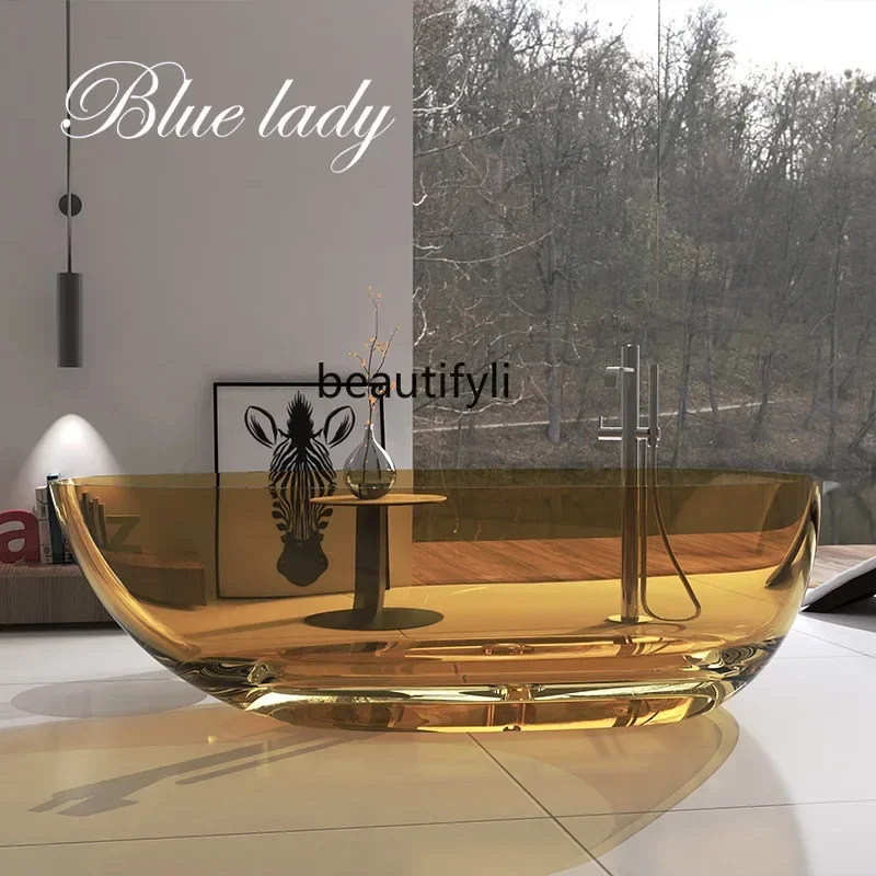 

QQ Color artificial stone crystal goose egg transparent resin bathtub household independent double bathtub