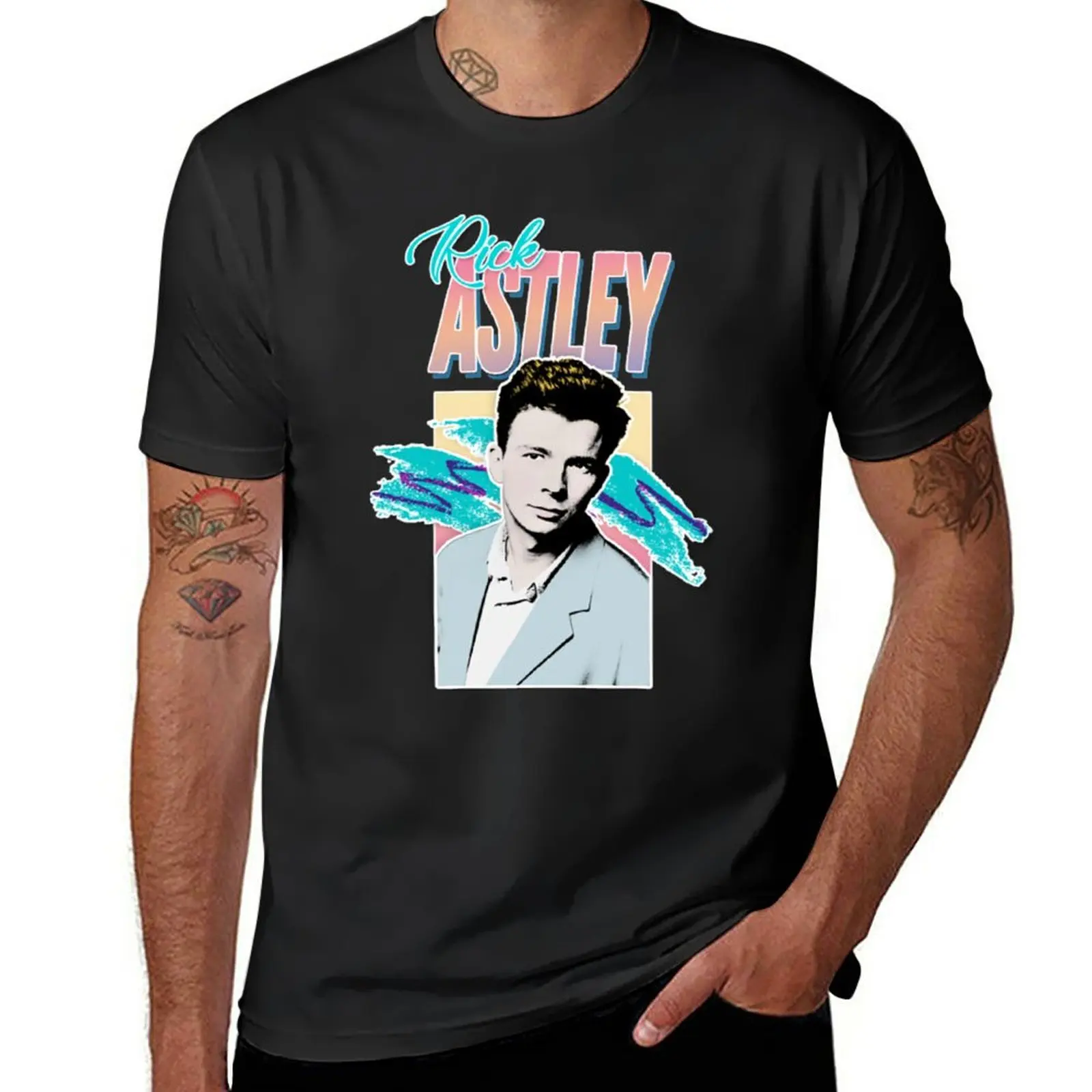 New Rick Astley 80s Aesthetic Tribute T-Shirt shirts graphic tees black t shirt sweat shirts, men