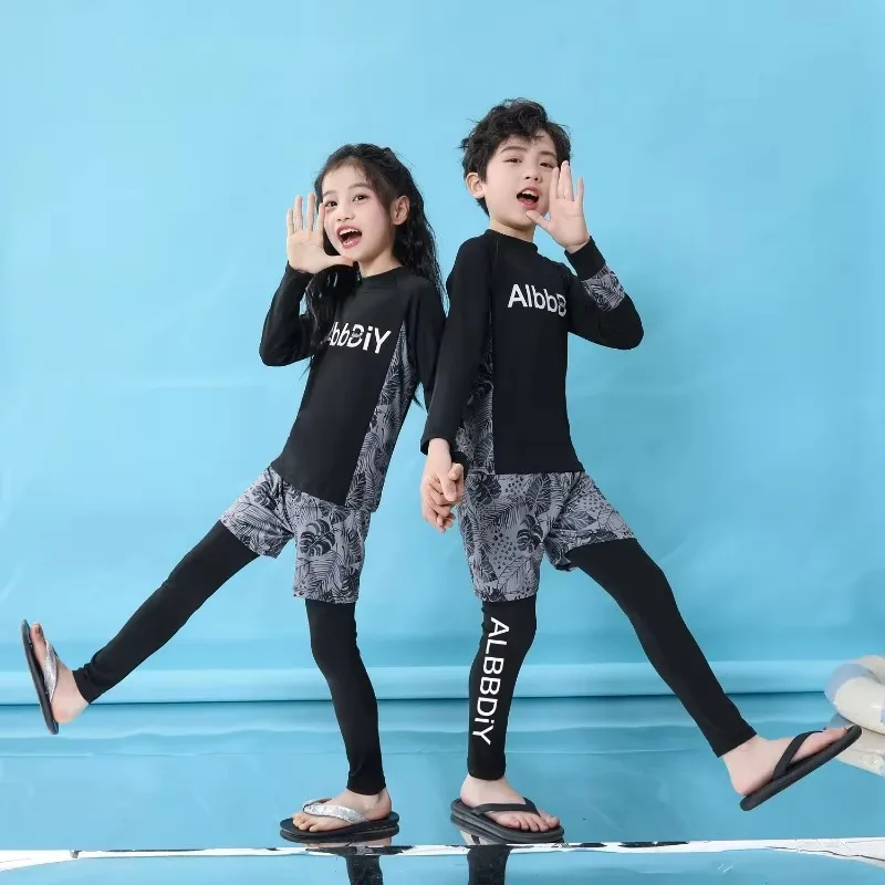 Conjunto de 3 piezas de traje de baño de verano para niños, ropa de surf con protección solar de manga larga, traje de baño para niños y niñas, traje de buceo, ropa de playa