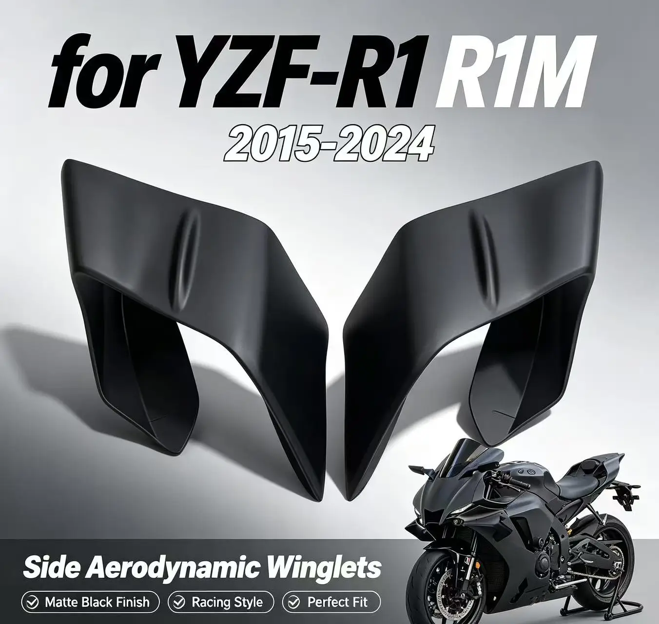 For Yamaha YZF-R1 R1M 2015-2024 New Motorcycle ABS Fairing Front Side Fixed Wing Accessories Aerodynamic Winglet Spoiler Kit
