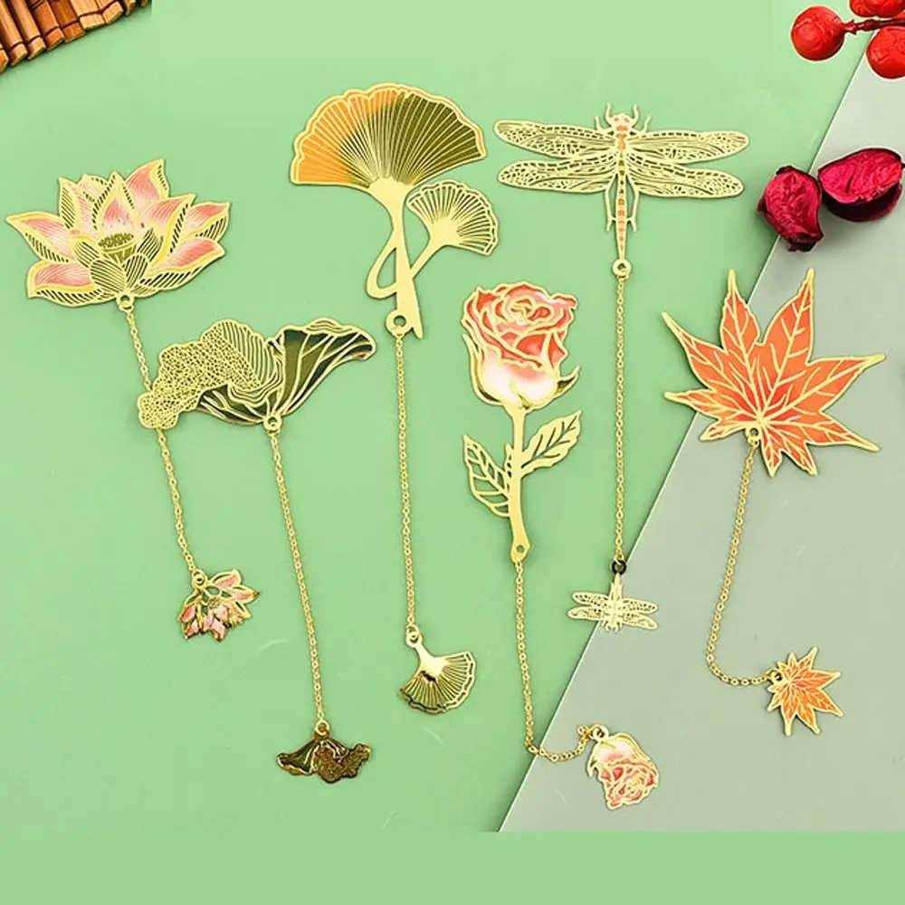 

Stationery Pendant Metal Bookmark Lotus Leaf Roses Lotus Leaf Book Mark Ginkgo Biloba Leaves Lotus Rose Bookmark Reading