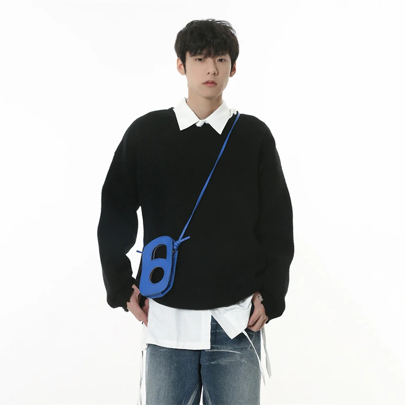 Pull à col rond pour hommes, couleur unie, basique, mode coréenne, chaud, tricoté, High Street, élégant, Y2K, automne