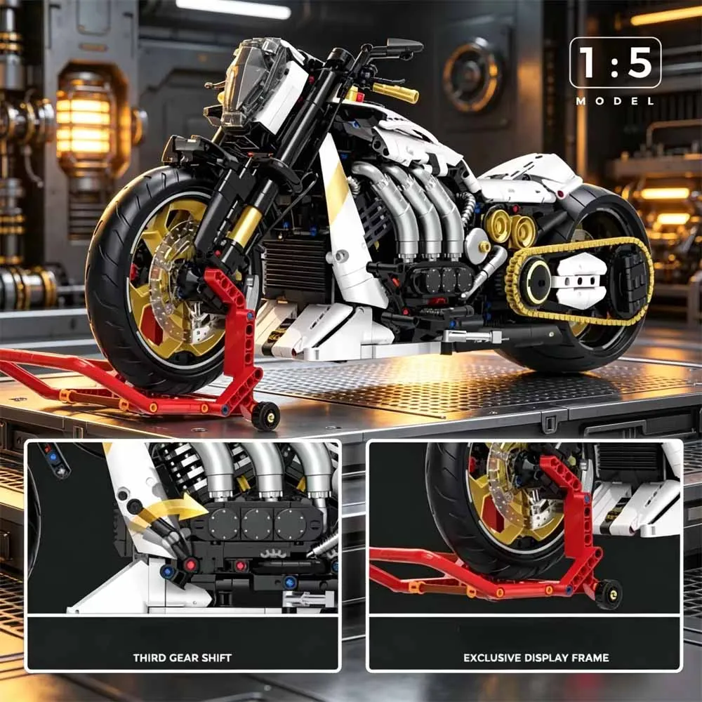 IN STOCK Technical ideas 60522 MOC 1:5 Motorcycle Building Blocks Model Bricks Assembling Toys for Christmas Gift Set 2000pcs