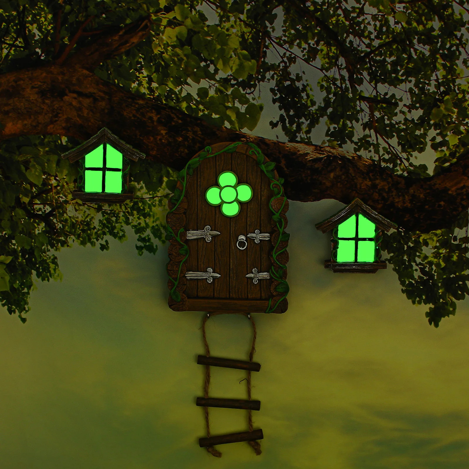 

1Set Fairy Door and Window Resin Glow in The Dark Mini Garden Decorations Miniature Garden Door Night Light Effect Fairy