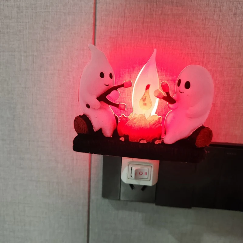 Ghost Campfire Flickering Night Light Flame Halloween Nightlight 3D LED Small Faux Campfire Night Light Decor
