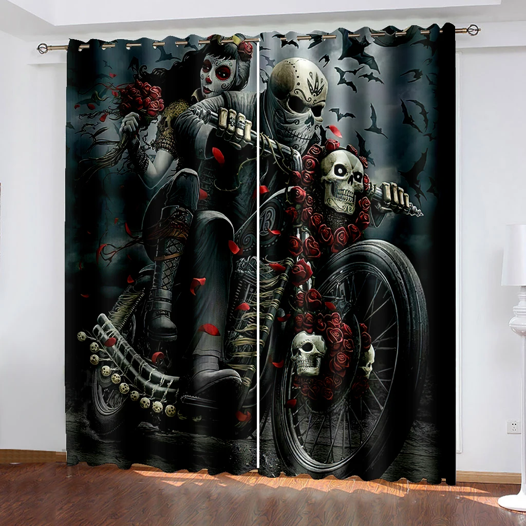 3D Motorcycle Couple Sexy Skeleton Beauty Punk Shading Bedroom Kitchen Winodw Curtains Set for Living Room 2 Pieces Free Shiping