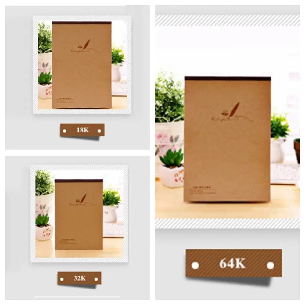 Simple Hand Paintting Book Office Kraft Paper Memo Book Notebook 18K/32K/64K Notepad Page Up and Down Student Stationery