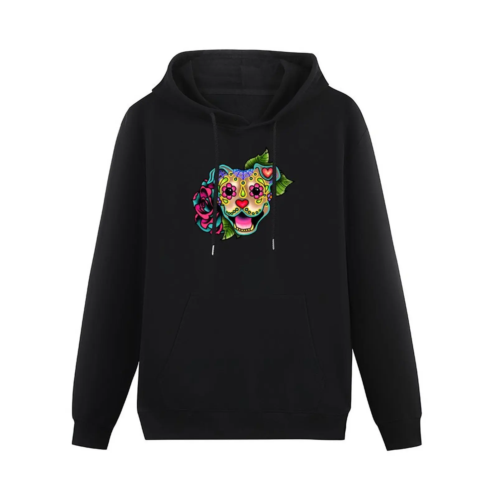 Smiling Pit Bull in Fawn - Day of the Dead Happy Pitbull - Sugar Skull Dog Pullover Hoodie anime clothes tracksuits