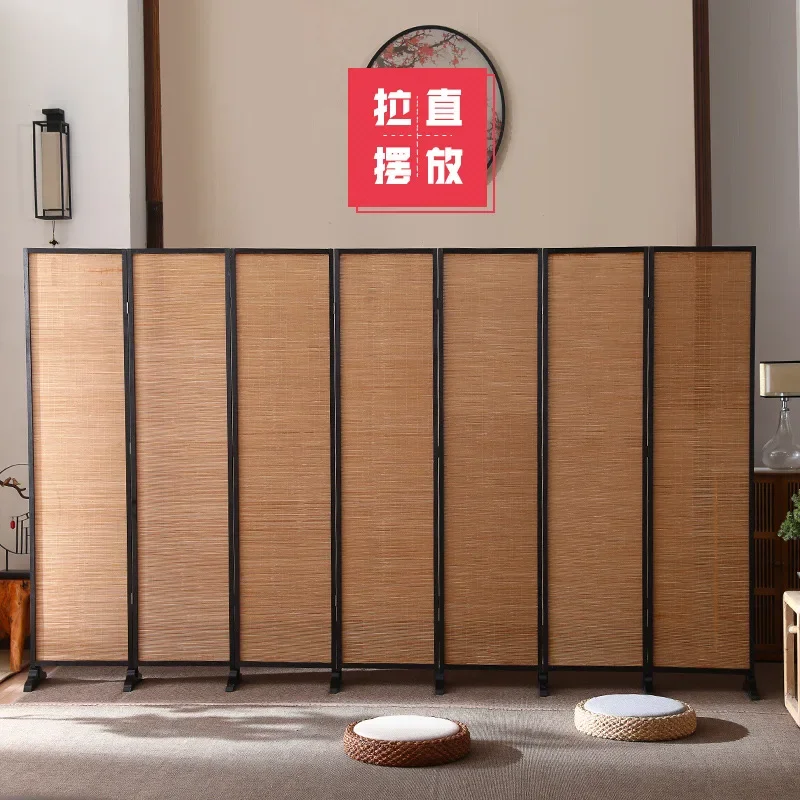 Mobile folding screen partition solid wood hotel flat wind home office cover living room bedroom entrance Chinese bamboo screen