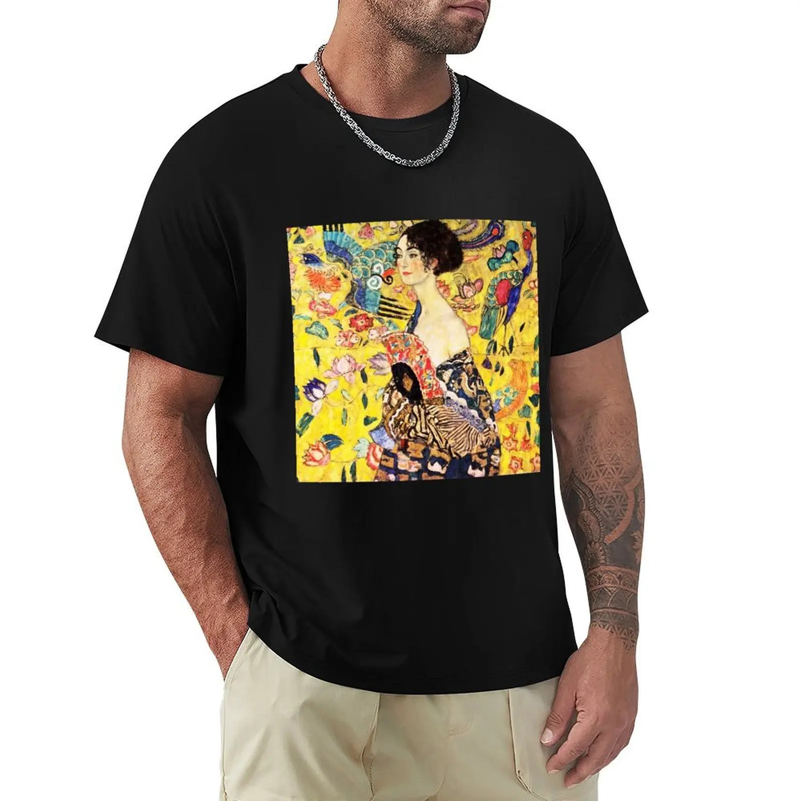 

HD. Lady with fan, by Gustav Klimt . HIGH DEFINITION T-Shirt cute tops blue archive mens graphic t-shirts anime