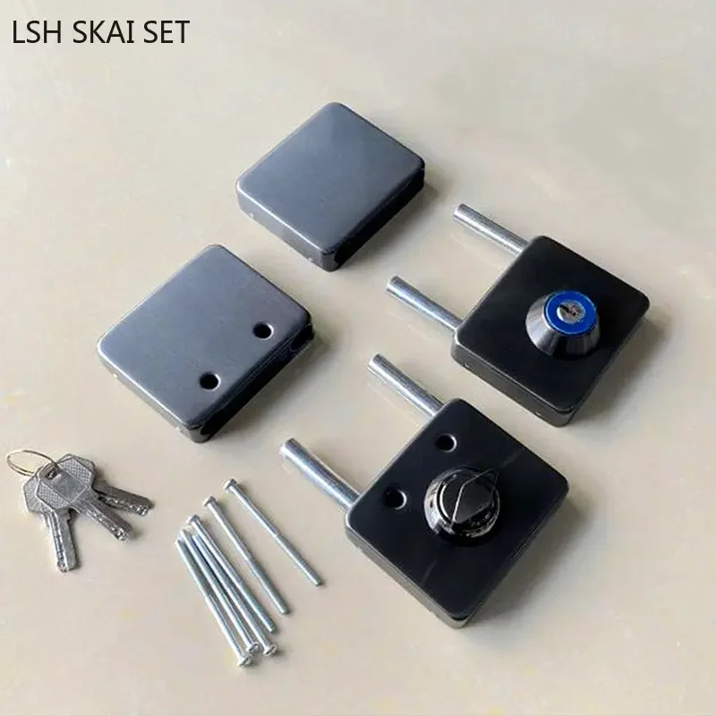 1 Set Double Open Sliding Door Lock Stainless Steel Glass Door Lock with Keys Lockset Office Glass Gate Security Hardware