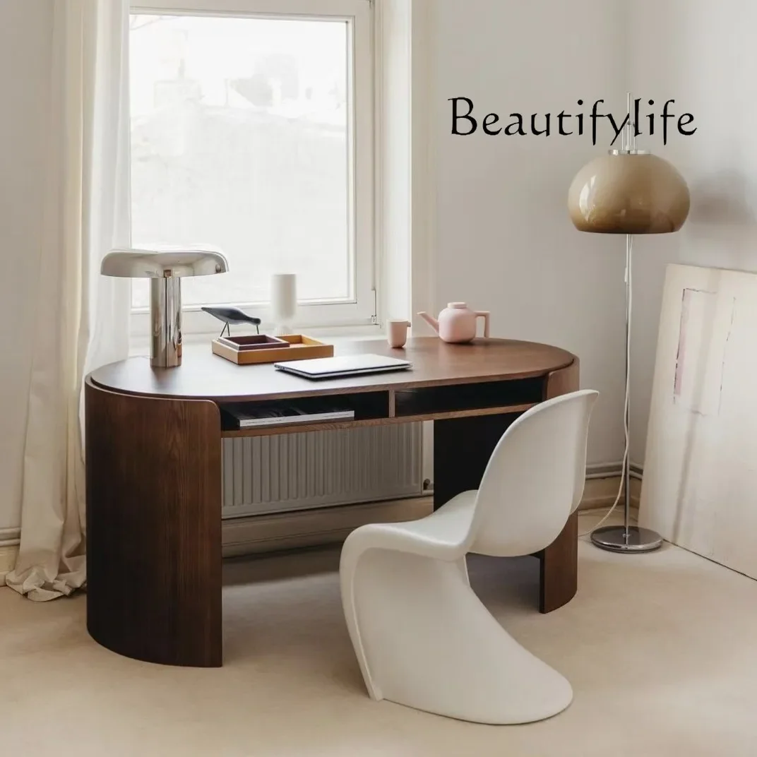 

XNordic Solid Wood Oval Desk Home Office Computer Table Medieval Simple Bedroom Special-shaped Minimalist Writing Desk