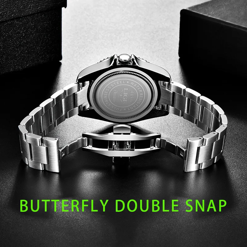 LIGE Luxury Man Watch Business Waterproof Luminous Male Clock Fashion Calendar Stainless Steel Quartz Men Watches Reloj Hombre